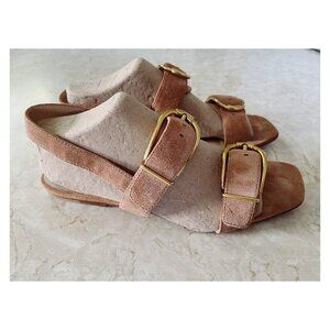 Veronica Beard Sz 10 Maglio Sandals Desert Suede with Gold Buckles